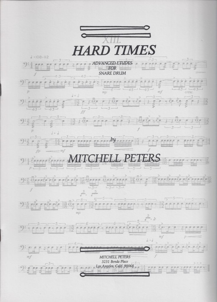 Hard Times - Advanced Etudes For Snare Drum - by Mitchell Peters - D Mark Agostinelli